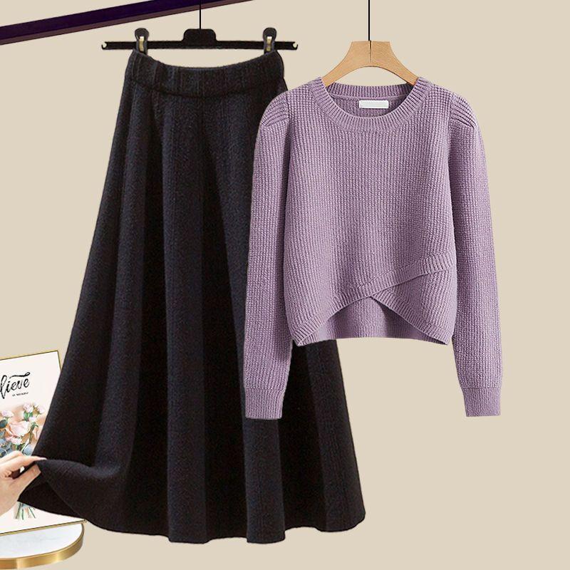 Spring suit women's 2 new large size wear temperament knitted sweater skirt Maillard wear a complete set