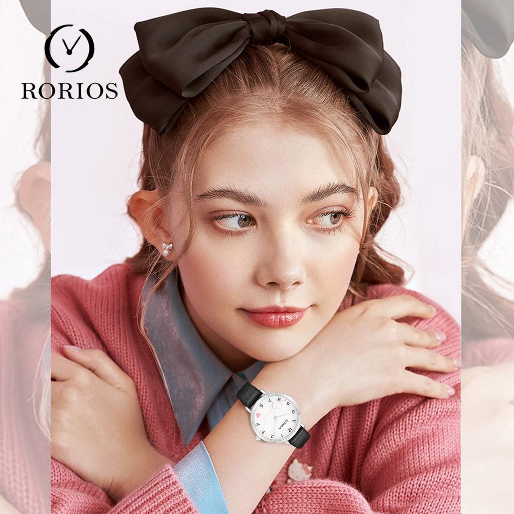 RORIOS Stylish and Quartz Perfect for Casual Birthday Black Women's Watch, Cute, Analog, Waterproof, Commuting, Wear, Christmas, Gift,