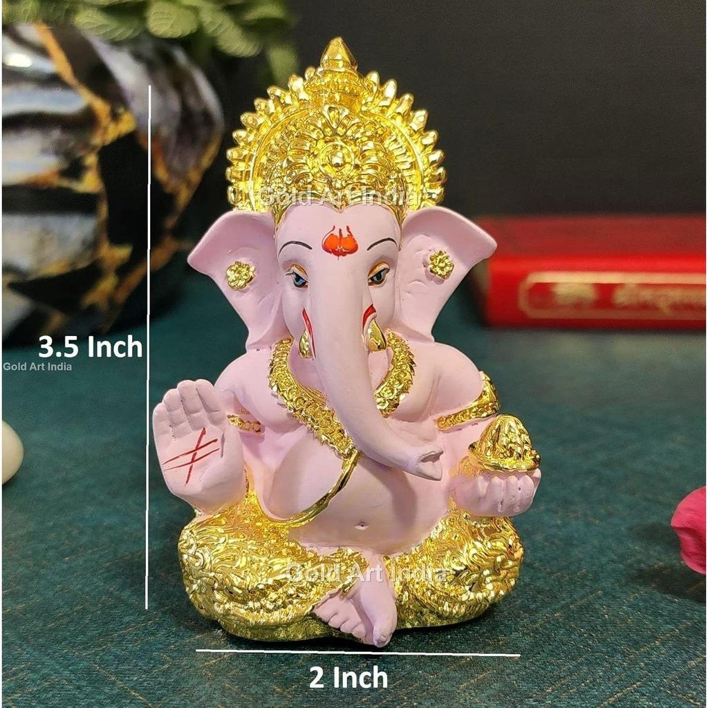 Gold Plated Ganesha with Terracotta Colour - Perfect for Car Dashboards, Office & Home Shelves, Diwali Puja, and Gifting