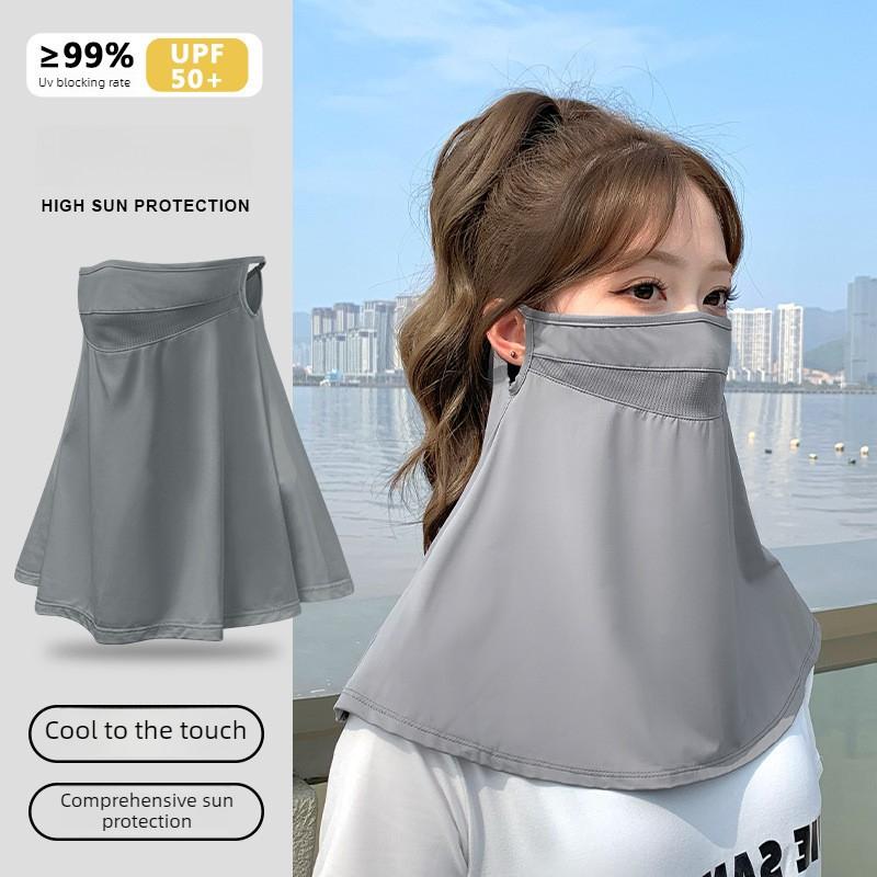 New Women's summer ice silk sunscreen mask full face UV protection face Gini ear hanging thin neck protection breathable mask