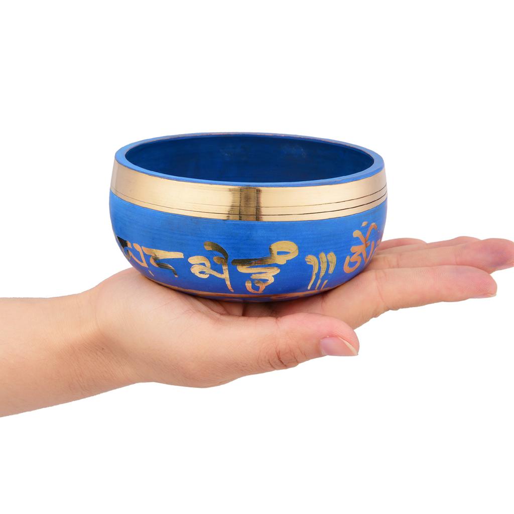 Blue Tibetan Singing Bowl Set with 9.5cm 3.7inch Handmade Metal Sound Bowl & Soft Cushion & Wooden Striker for