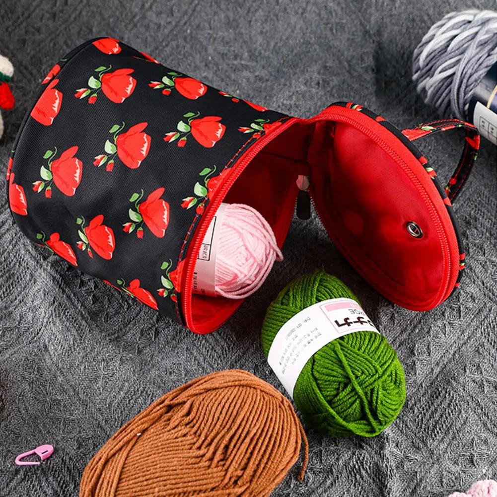 New Yarn Storage Tote Bag Small Empty Yarn Storage Bag Cashew Flower Knitting Tote Bag Portable Storage Crochet Hook Sewing Tool