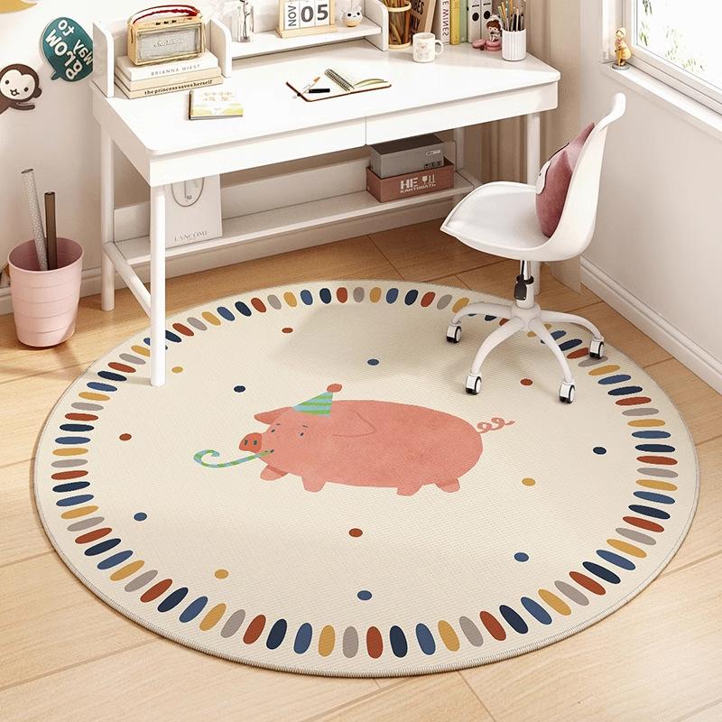 Cute Cartoon Round Crystal Velvet Carpet For Living Room Coffee Table, Bedroom Bedside Rug Cloakroom Foot Mat, Home Decor
