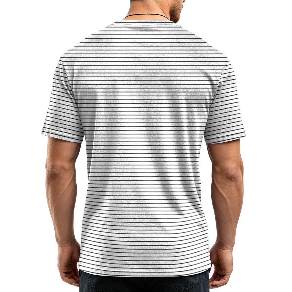 Men's Casual Quick-Dry Round Neck Short Sleeve Striped T-Shirt - Lightweight Mesh Breathable