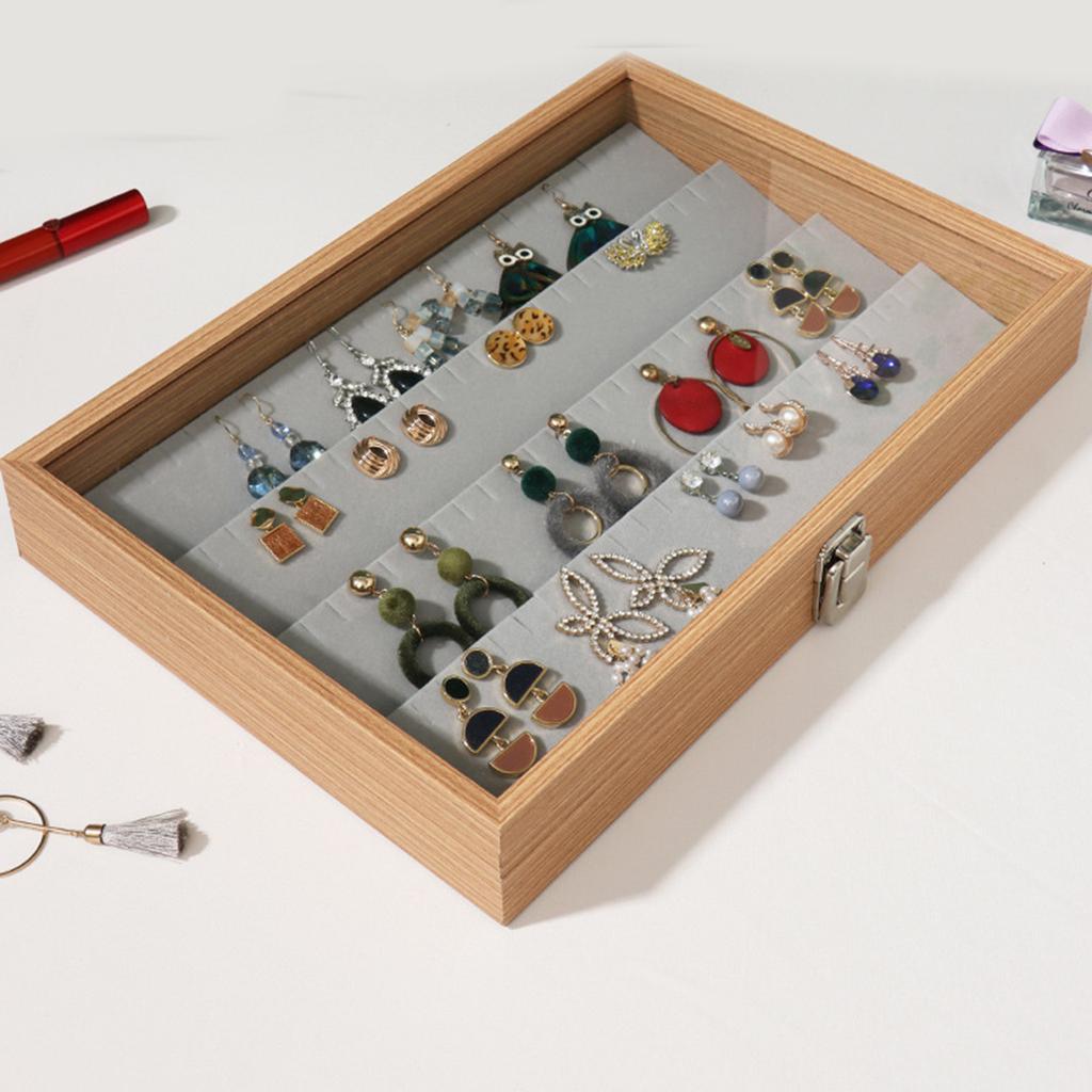 Jewelry Box Wood Frame with Multiple Compartments for Women Ladies Earrings Rings and Necklaces Display Organizer