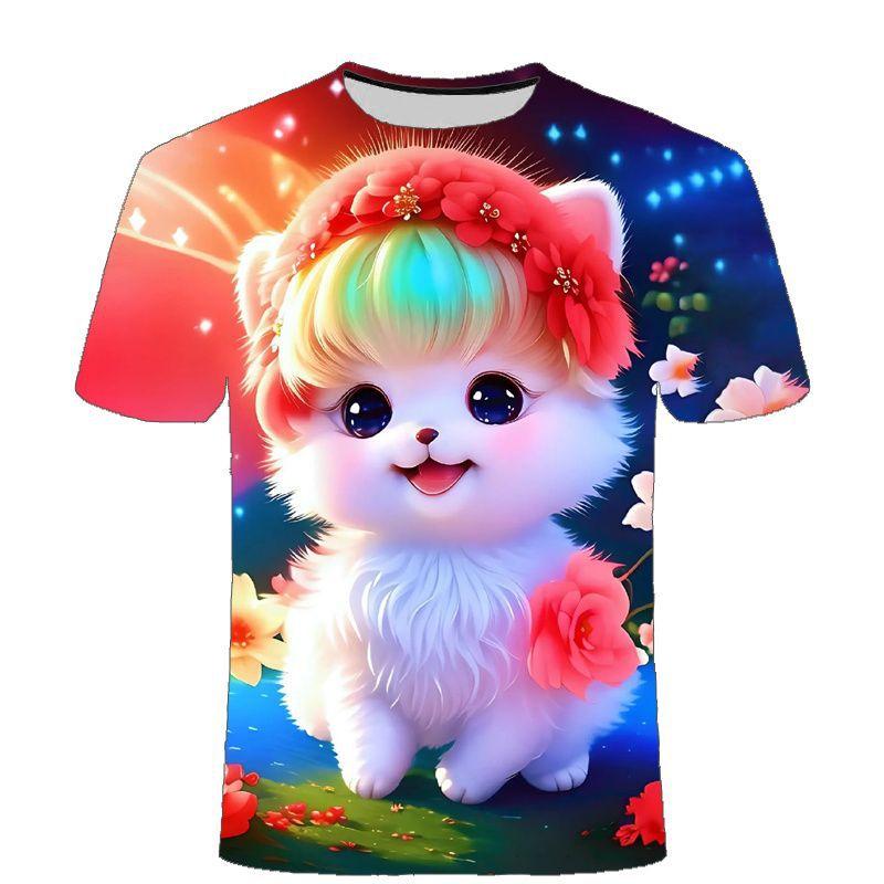 Summer Men's Cute Cat 3D Printed Short Sleeved T-shirt Street Style Urban Fashion Round Neck Top Niche Comfortable Casual Loose Pullover