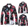 Plus Size Men's Flower Print Slim Fit Shirt Turn Down Collar Long Sleeve Top