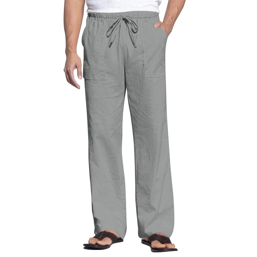 Men's Cotton And Linen Summer Casual Drawstring Pocket Trousers
