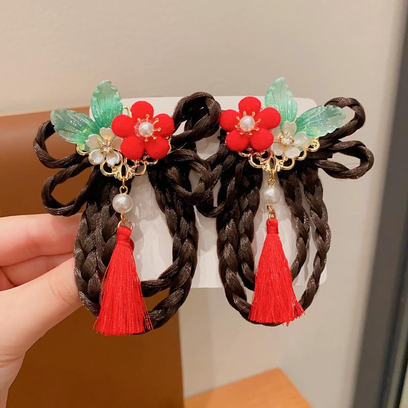 Red New Year Hanfu Hair Clips for Girls - Chinese Style Floral Headwear