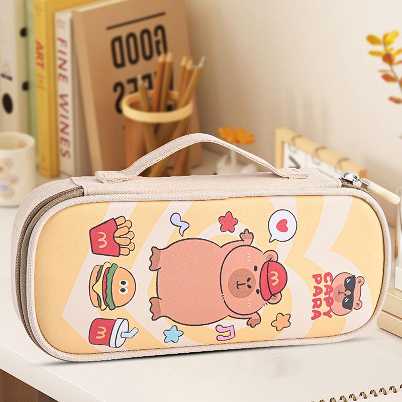 Cartoon Cute Capybara Pencil Case With Handle Portable Pen Bag Student Stationery School Supplies Large Capacity Storage Pen Box