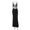 Fashion Suspender Long Dress, Sexy Lace Chest-wrapped Splicing Steel Ring Decoration, Slim-fitting Hip-wrapped Pure Desire Dress