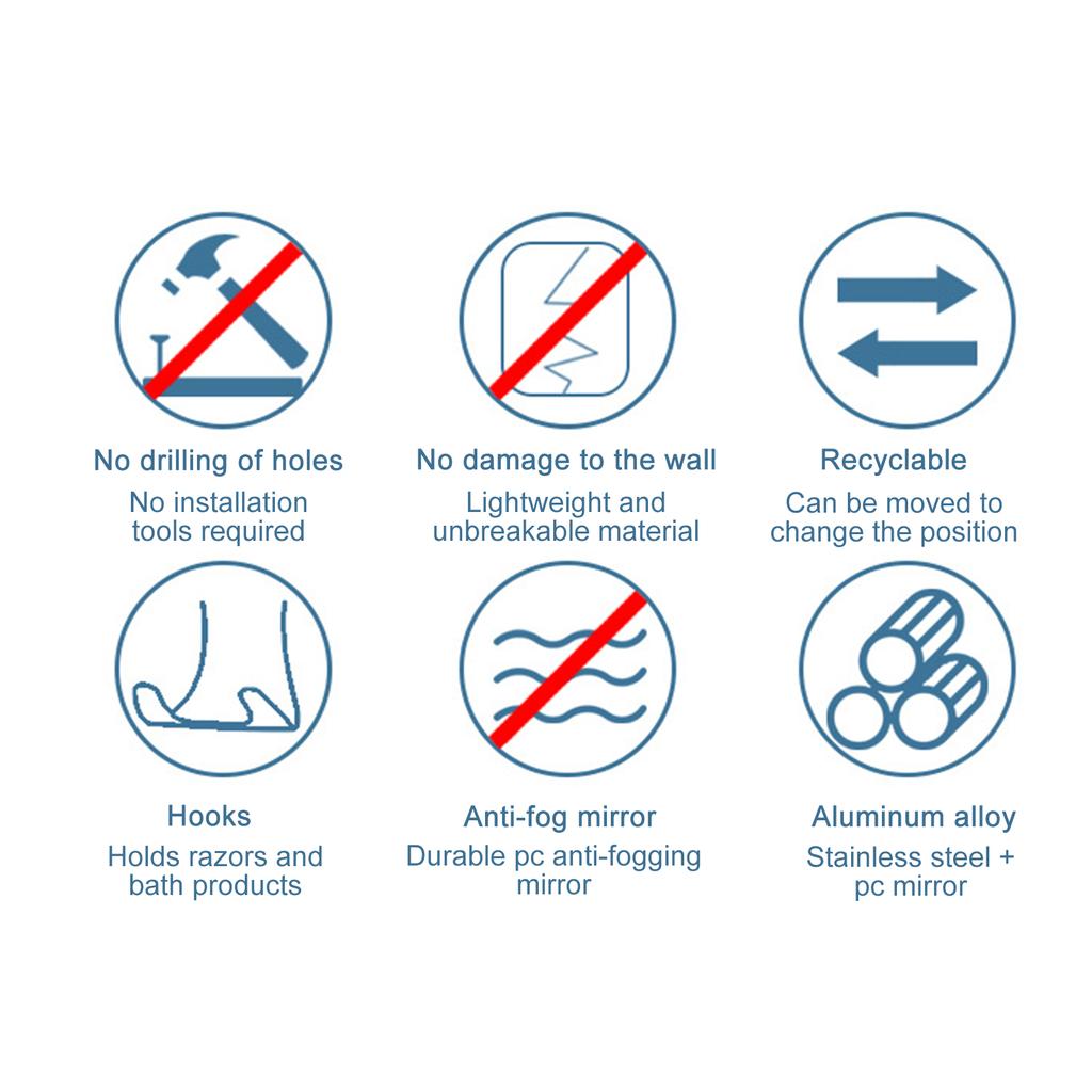 Suction Cup Anti Fog Vanity Mirror with Hooks No Punch Bathroom Shower Shaving Makeup Mirror