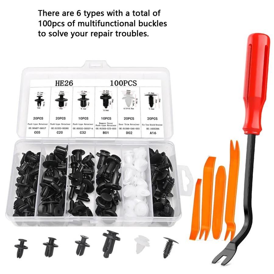 Car Clips Box or Bag Packag 100Pcs Auto Fastener Clip Mixed Car Body Push Retainer Pin Rivet Bumper Door Trim Panel Fastener Kit