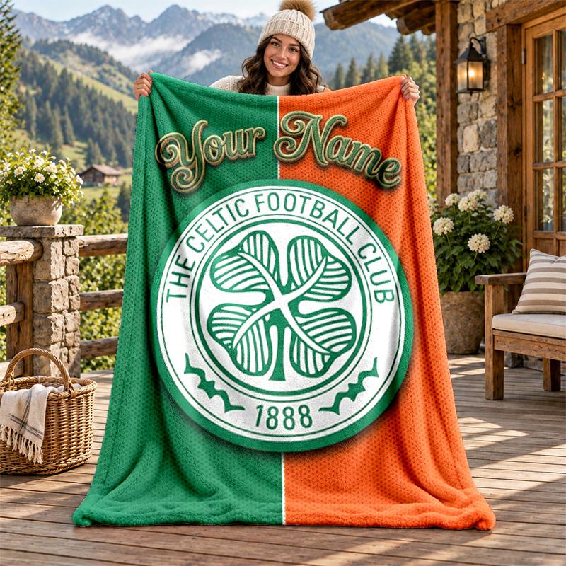 Celtic Football Club Custom Name Flannel Blanket Personalized Soft Warm Plush Throw Blanket Customized Gift for Family Friends