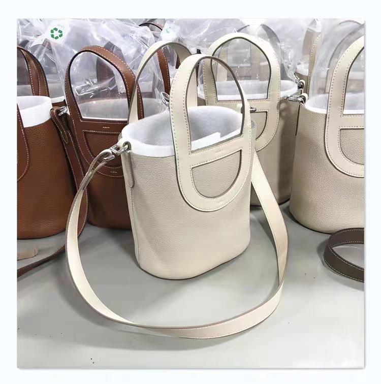 Luxury Women's Cowhide Basket Bucket Bag