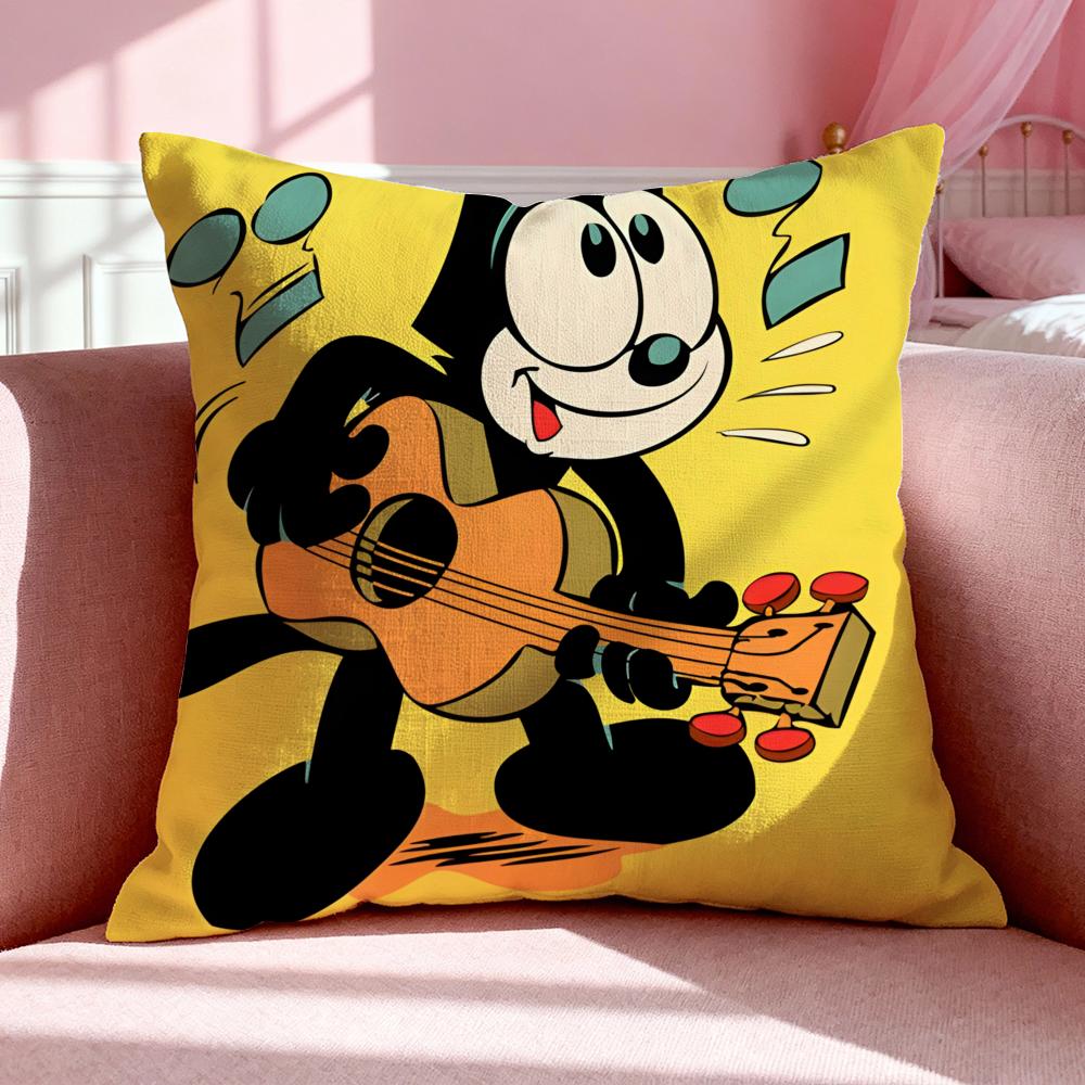 Cartoon F-Felix The Cat Cushion Cover Breathable Linen Pillowcase Summer Odorless Eco-Friendly Invisible Zipper Washable