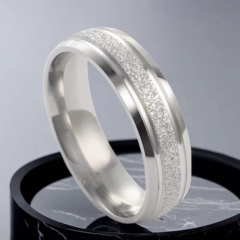 "Frosted Stainless Steel Couple Rings - Non-Fading Niche Design"