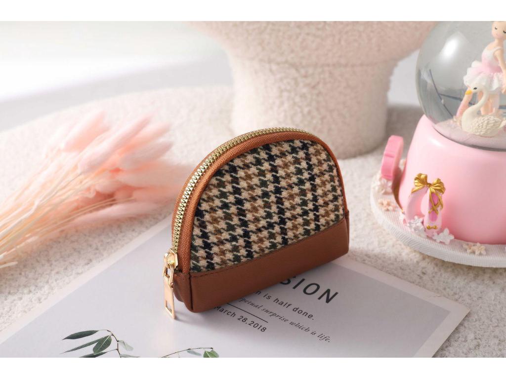 Elegant Houndstooth Mini Wallet & Keychain Bag - Chic Multifunctional Card Holder for Ladies