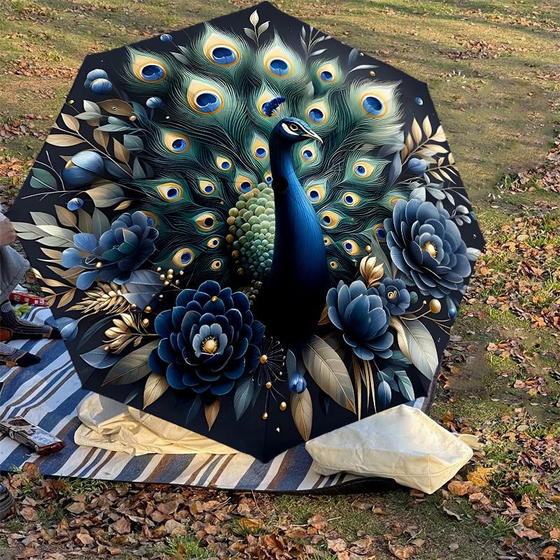 1PC Peacock Flowers Automatic Open/Close Umbrella with Windproof, 8-Rib Sturdy Canopy, Durable Ribs, Fashionable Design,1287a