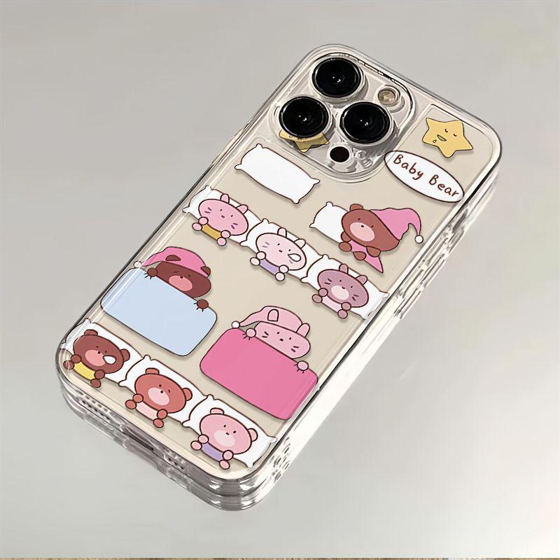 Transparent Cartoon Animal Sleeping Cover for Apple 17 Pro Max/14/15/16/XS/13 Pro