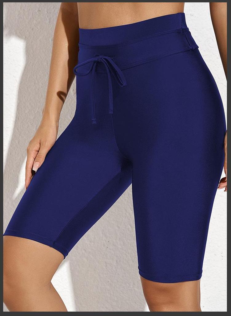 Shiying 2024 Women's Quick-Dry High-Waist Swim Trunks - European & American Style, Conservative Solid Color Boxer Briefs