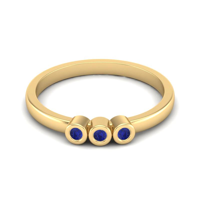 Tiny Round Shape Lapis Gemstone 925 Sterling Silver Gold Plated Three Stone Minimalist Women Engagement Ring