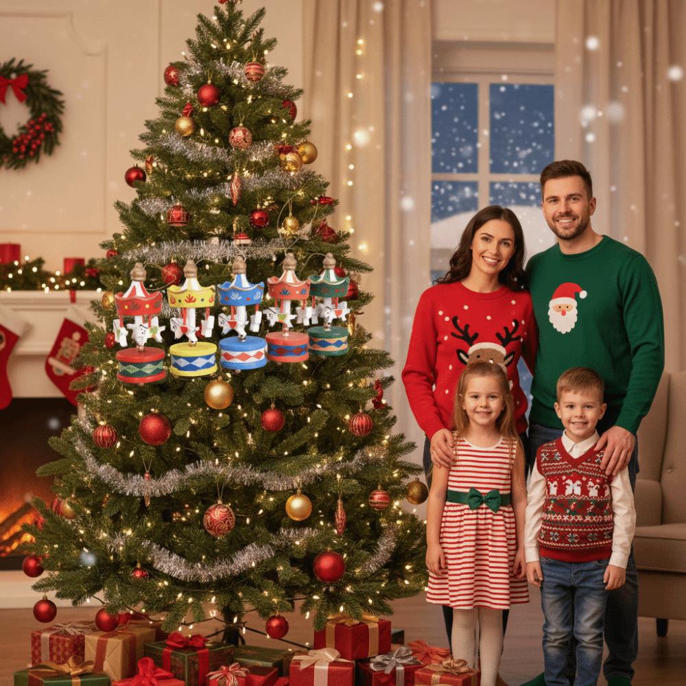 6Pcs New Mini Christmas Wooden Carousel Gifts DIY Crafts Xmas Carousel Hanging Christmas Handmade Carousel New Year Decor