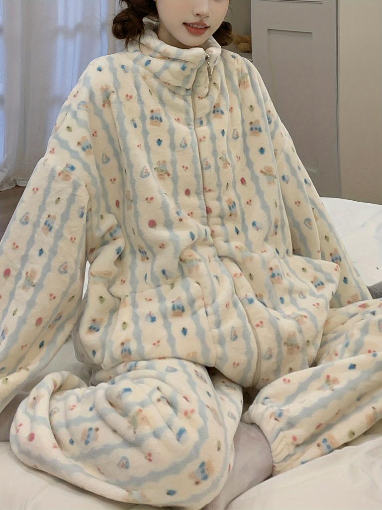Women's Warm Cartoon Long-Sleeve Full-Length Pajamas For Winter