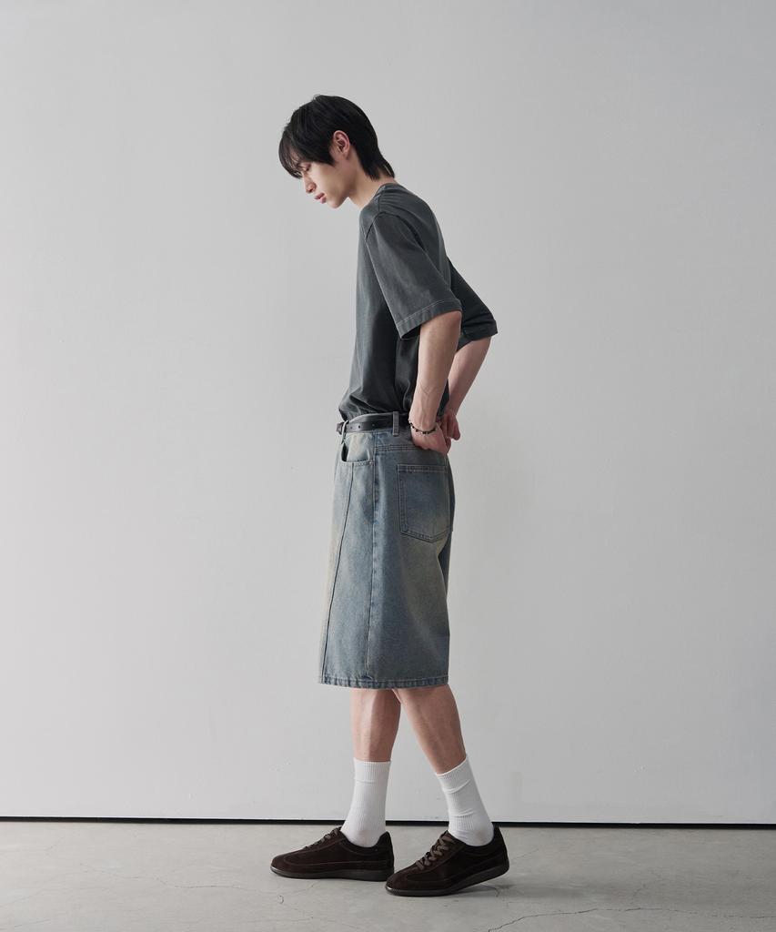 Awodeijeu Wavy Curved Bermuda Denim Pants [Light Blue]