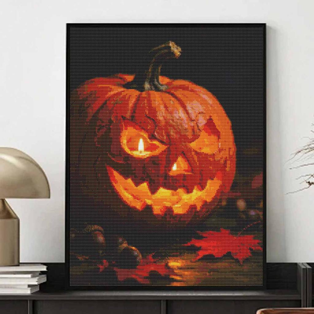 DIY Full Drill Diamond Painting Kit Spooky Jack O Lantern Design Rhinestone Canvas Art Relaxing Handmade Gift for Adults