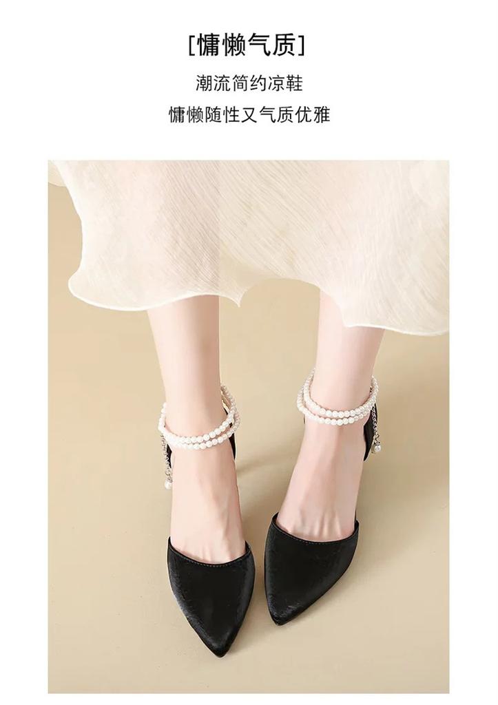HO French Pearl Strap High Heels Women's Summer Style Pointed Fine Heels Fairy Style Sandals Single Shoes 2026