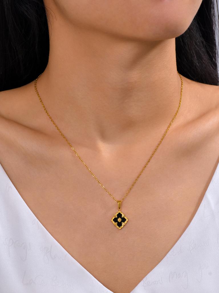 1 piece 18k Gold plated stainless steel lucky clover pendant necklace for women's daily accessories jewellery bracelet earrings