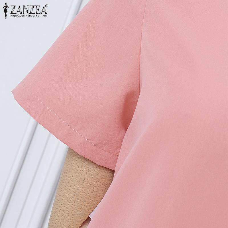 ZANZEA Women Casual Round Neck Solid Color Summer Short Sleeve Dress