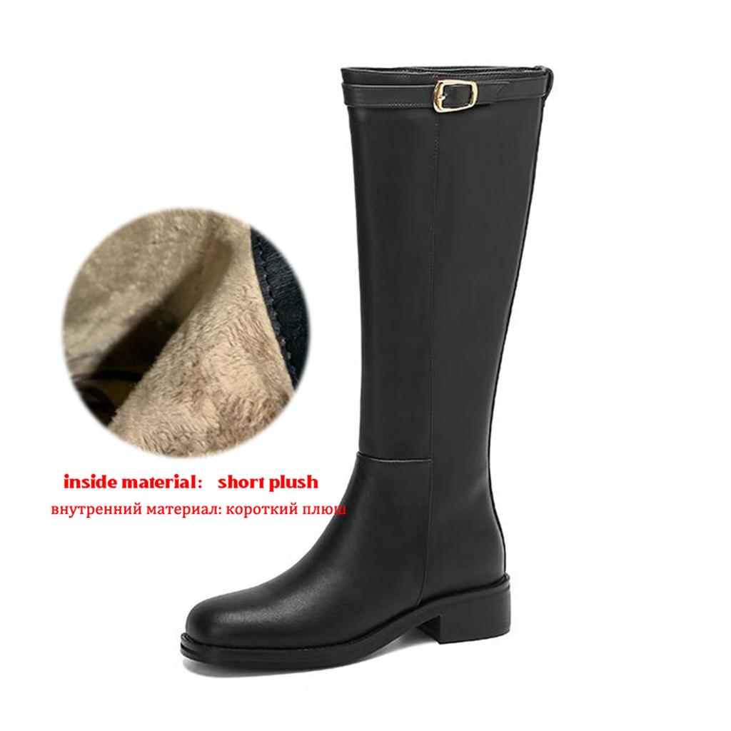 Krazing Pot Cow Split Skin Round Toe Med Heels Knight Boots Size 46 Size 45 Slip On Plus Size Women Metal Buckle Thigh High Boots