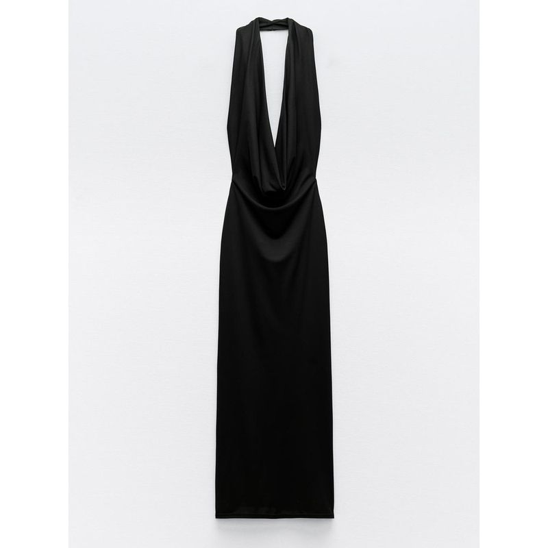 Za2024 Summer New Product Women's Clothes Sexy Open Back Ruched Hanging Collar Dress Long Skirt 3152242 800