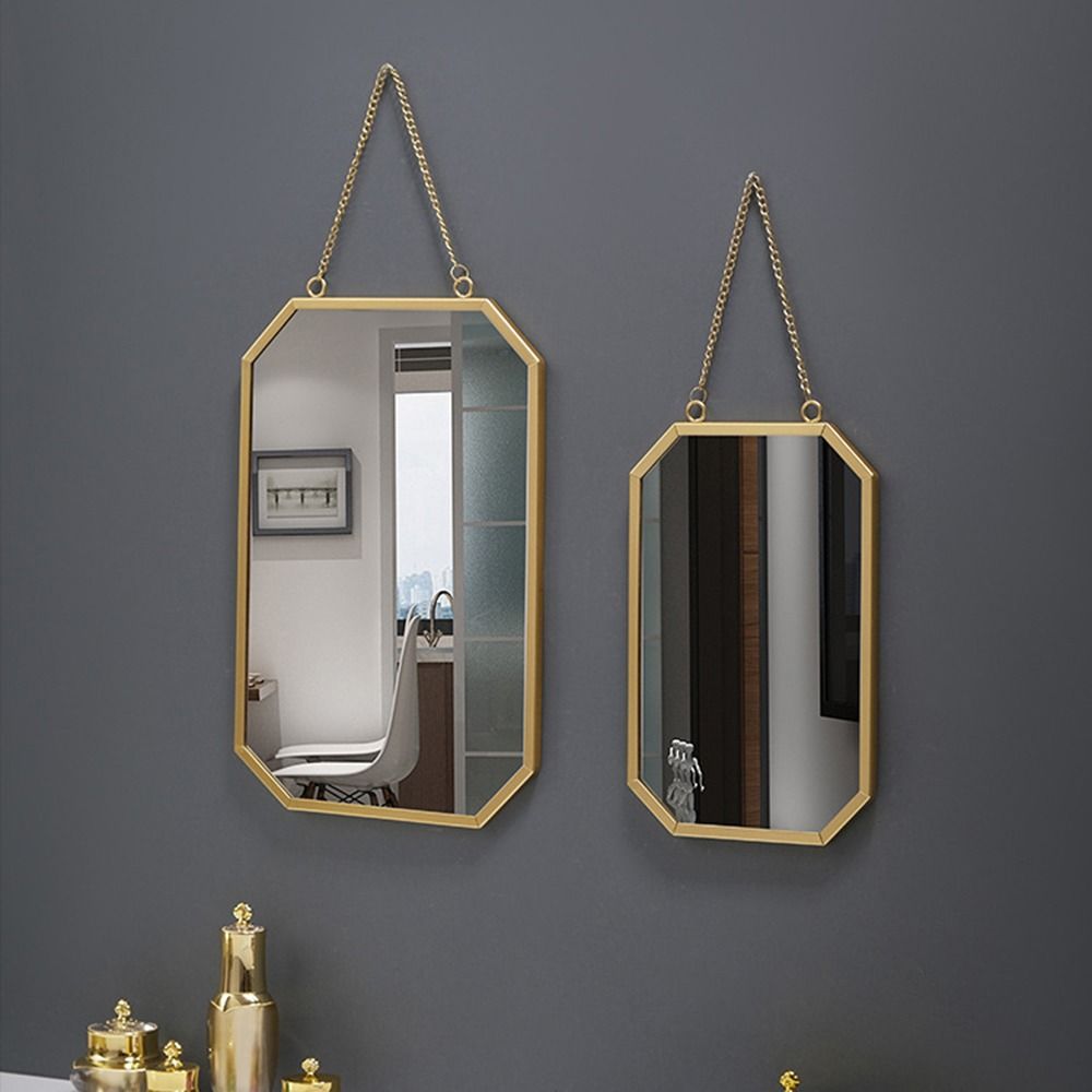 Round/Hexagonal/Rectangle Creative Makeup Mirror Metal Chain Wall Hanging Mirror  Vanity