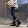 Boots Women's Winter New Leather Cigarette Boots Medium Boots Women's Chelsea Fleece Martin Boots
