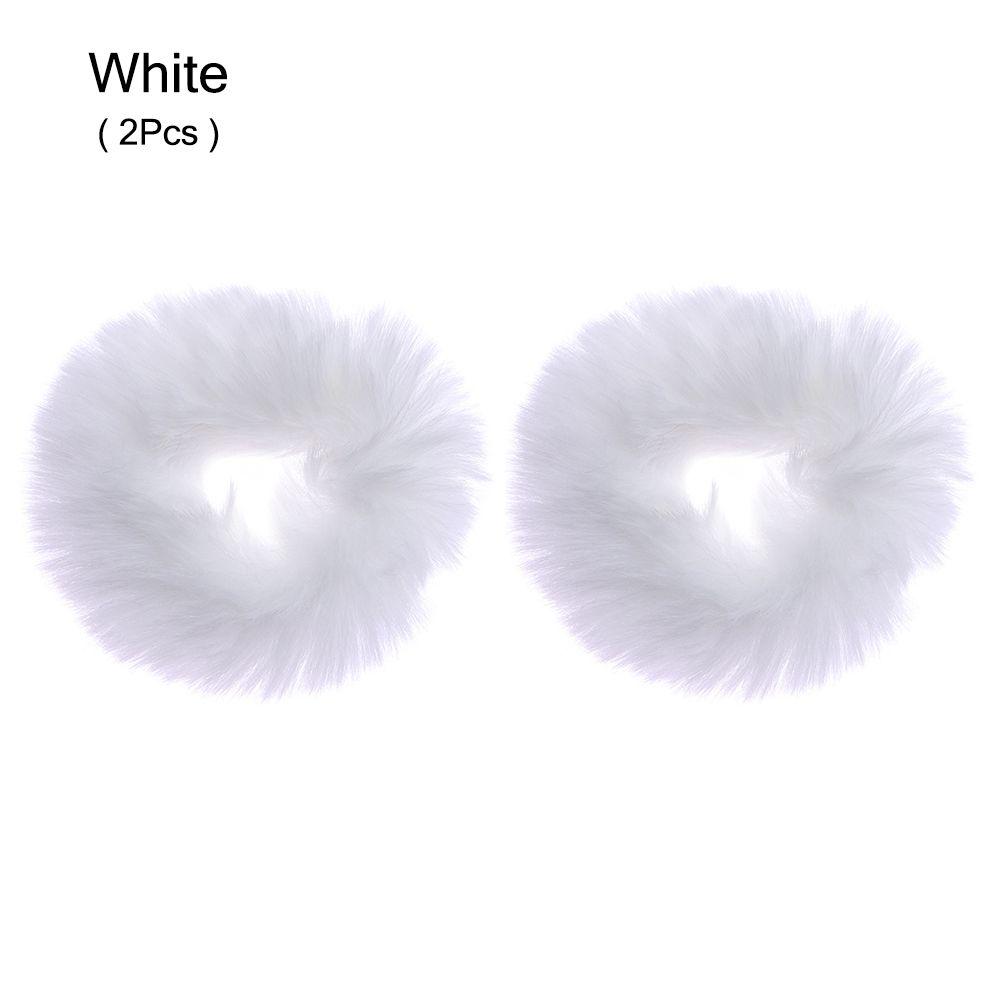 2Pcs Women Girls Winter Fur Hair Scrunchies Pom Pom Hair Tie Fuzzy Elastic Hair Bands Ponytail Holders Hair Accessories