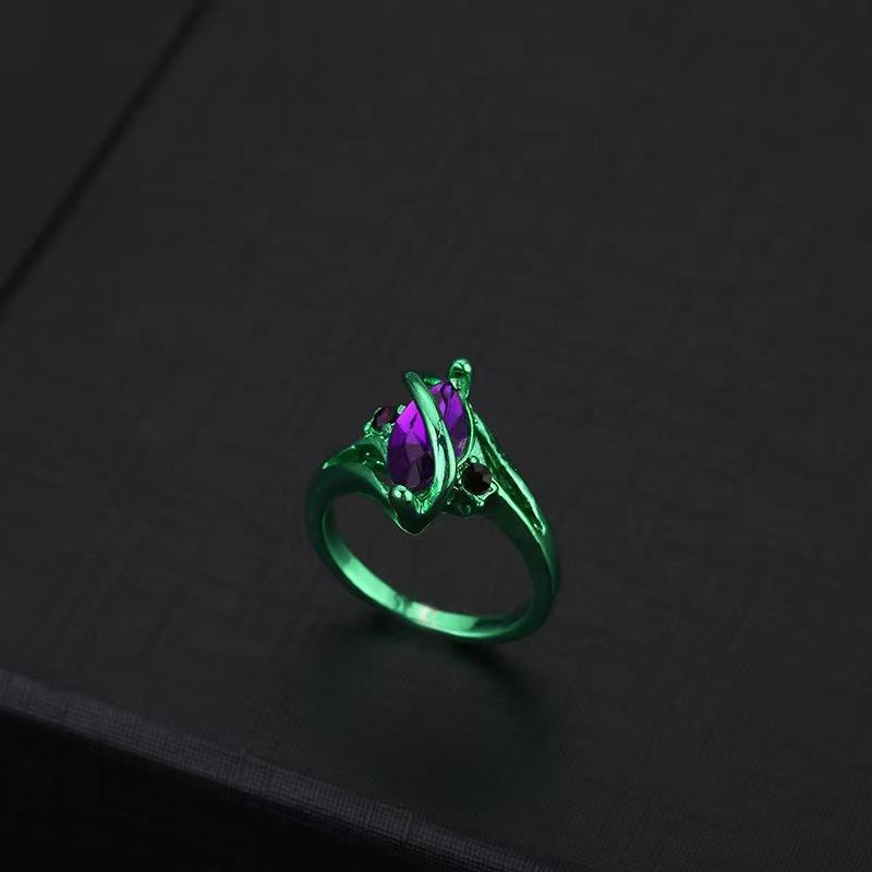 Wind Men'S And Women'S Diamond-Encrusted Rings, Fashionable Personality Winding Green Rings, Retro Simple Amethyst Jewelry