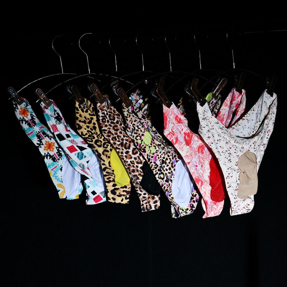 Qinghe Spring and Summer Men's Low Waist Thong Thin Breathable and Traceless Ice Silk Printed Egg Panties Leopard Print Briefs