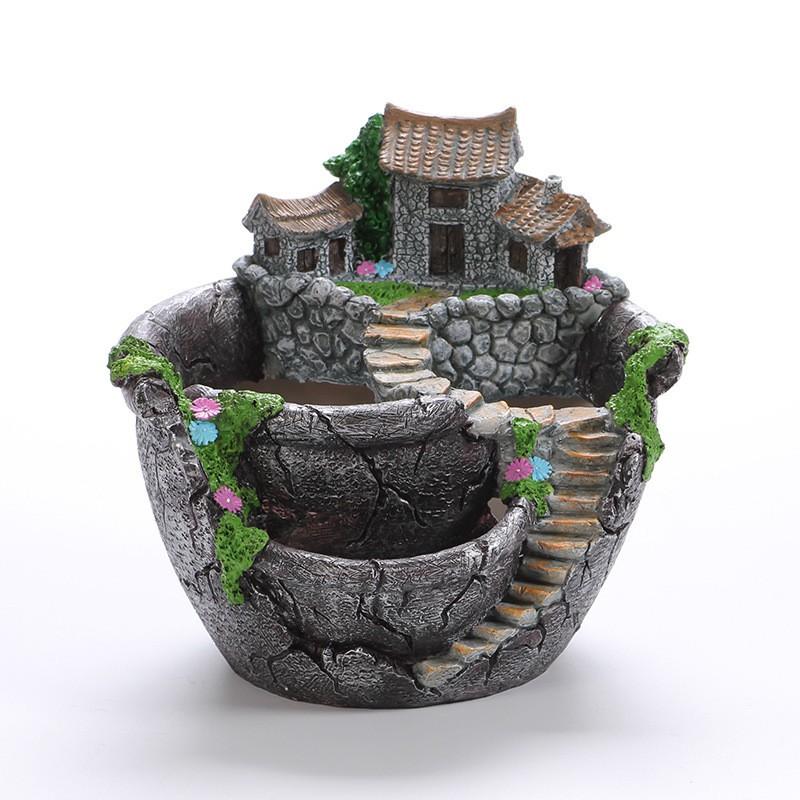 Mini Garden Planter Set Resin Decorative Pot Indoor Outdoor Micro Landscape DIY Home Office Desk Decor