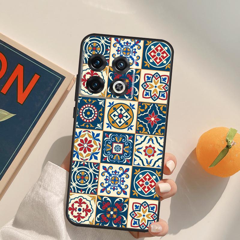 Square Turkish Flower Tiles Case For OnePlus 13T 10T 10R 12R 13R 15 13 12 11 10 9 Pro Nord CE 5 2 3 4 Lite N20 N30 Cover
