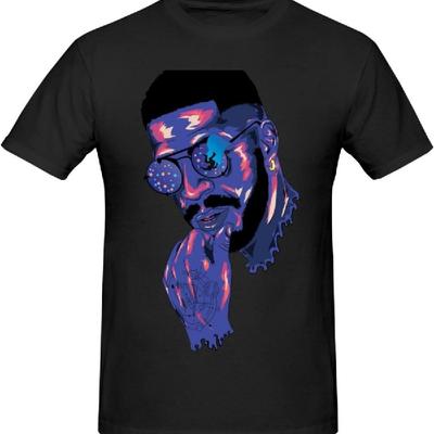 Koszulka Kid Music Cudi Męska Wygodna Bawełniana Koszulka z Krótkim Rękawem Top Koszulka z Okrągłym Dekoltem Czarna