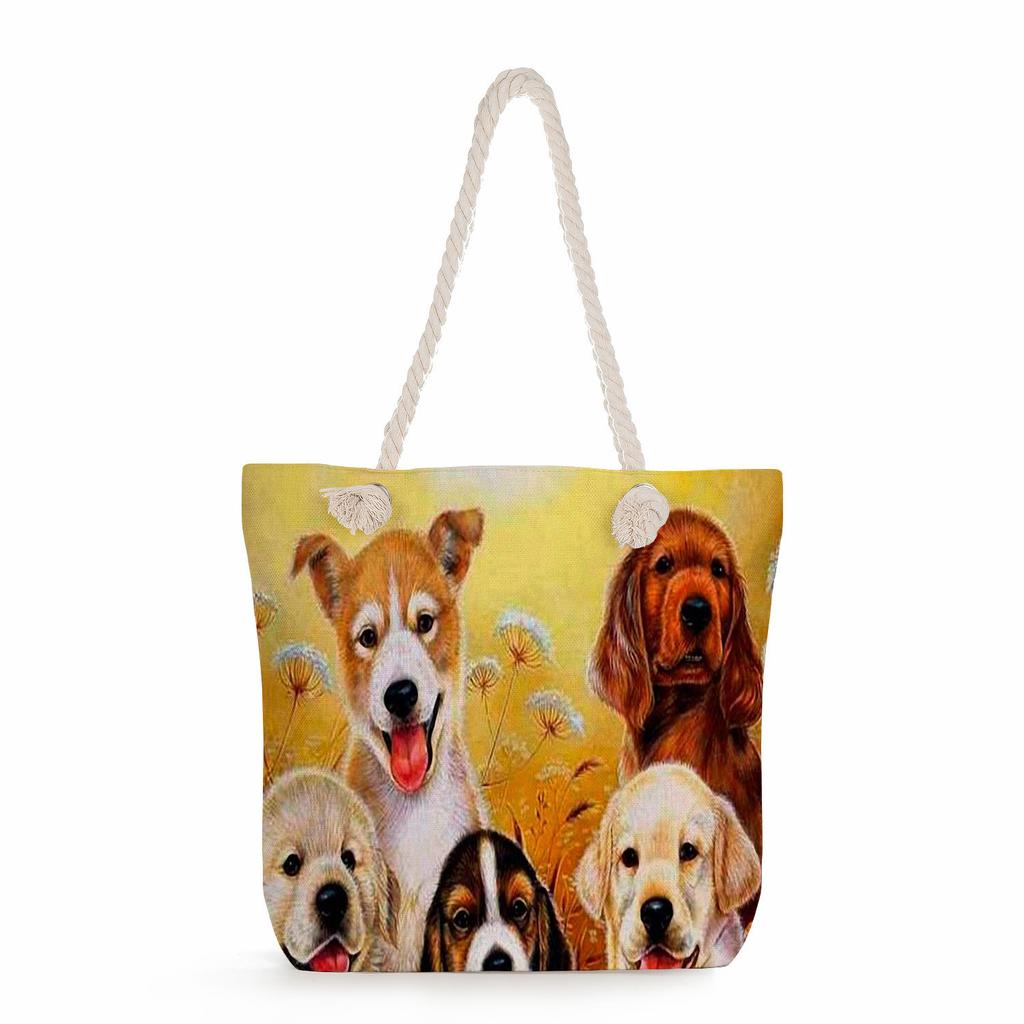Cat print thick rope single-shoulder beach bag 7228