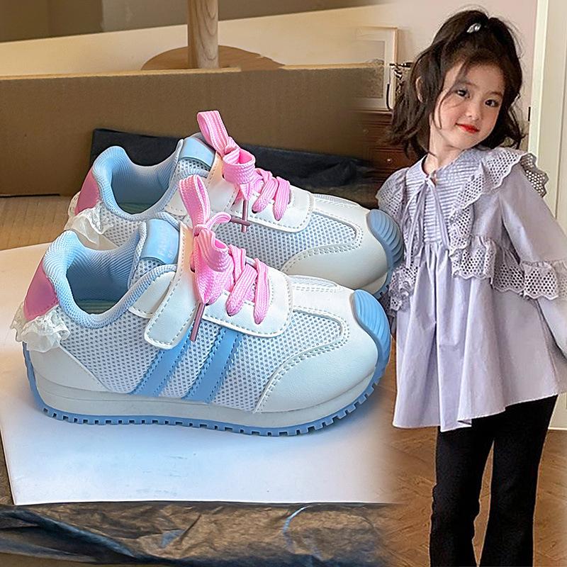 Girls' princess sneakers2026Spring and summer mesh lace running shoes and casual shoes for little girls and older children