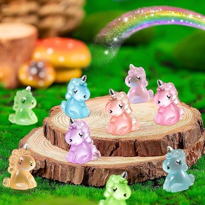 12-36pcs Mini Resin Unicorn Luminous Miniature Figurines for Home Garden Decoration Glow In the Dark Fairy Ornaments Kids Gift