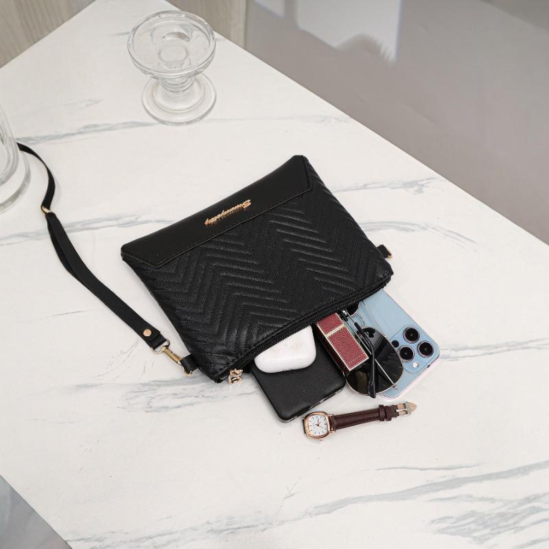 Simple wave solid color high-end quilting embroidery solid color shoulder strap commuter bag women's change bag new model