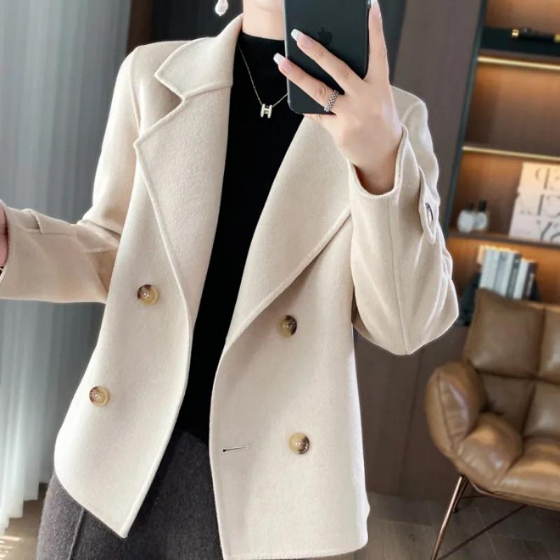 Women Loose Short Tweed Style Solid Color Turn Down Collar Casual Winter Coat