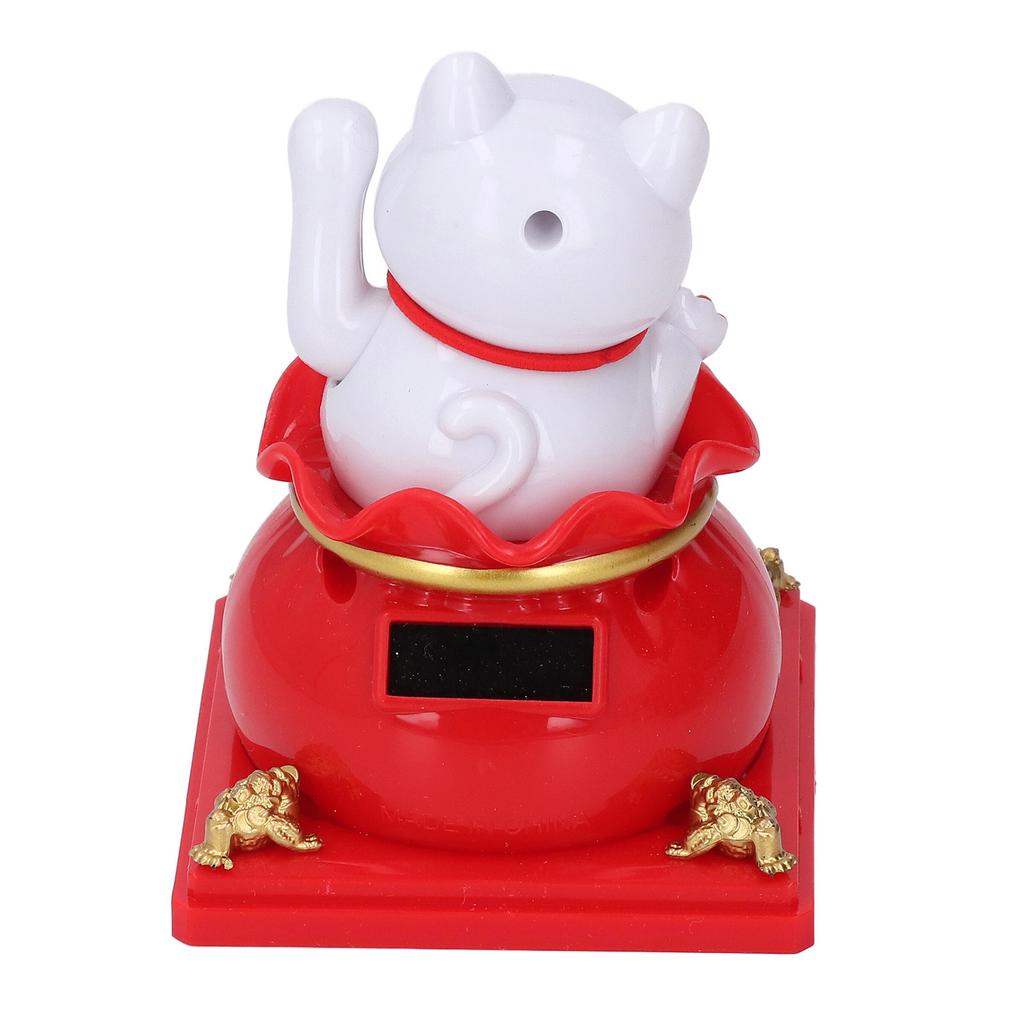 Cat Statue Automatic Waving Arm Solar Powered Wealth Welcoming   Cat for Present Cash Register Home Decoration