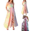 Women Summer Dress Elegant Floral Print Elastic Strap Dress Vacation Style French Floral Spaghetti Strap Long Dress